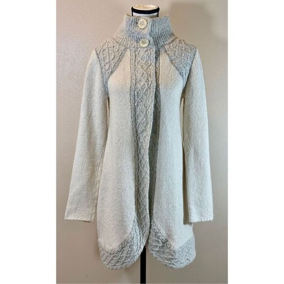 PrAna Angelic Duster Oatmeal 2 Button Mohair Wool Blend Cardigan Women’s Medium - Picture 2 of 11